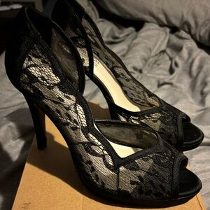 Coach and Four Lace Black Heels